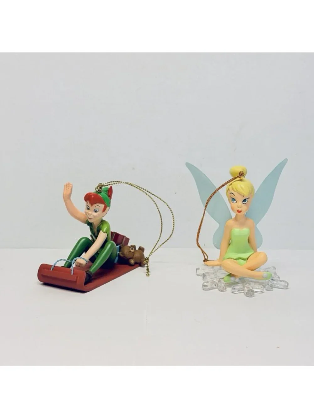 Disney Grolier 2 Ornaments Peter Pan and Tinkerbell w/ Boxes